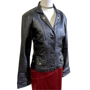 Genuine Leather Black Moto Jacket Sz 12
